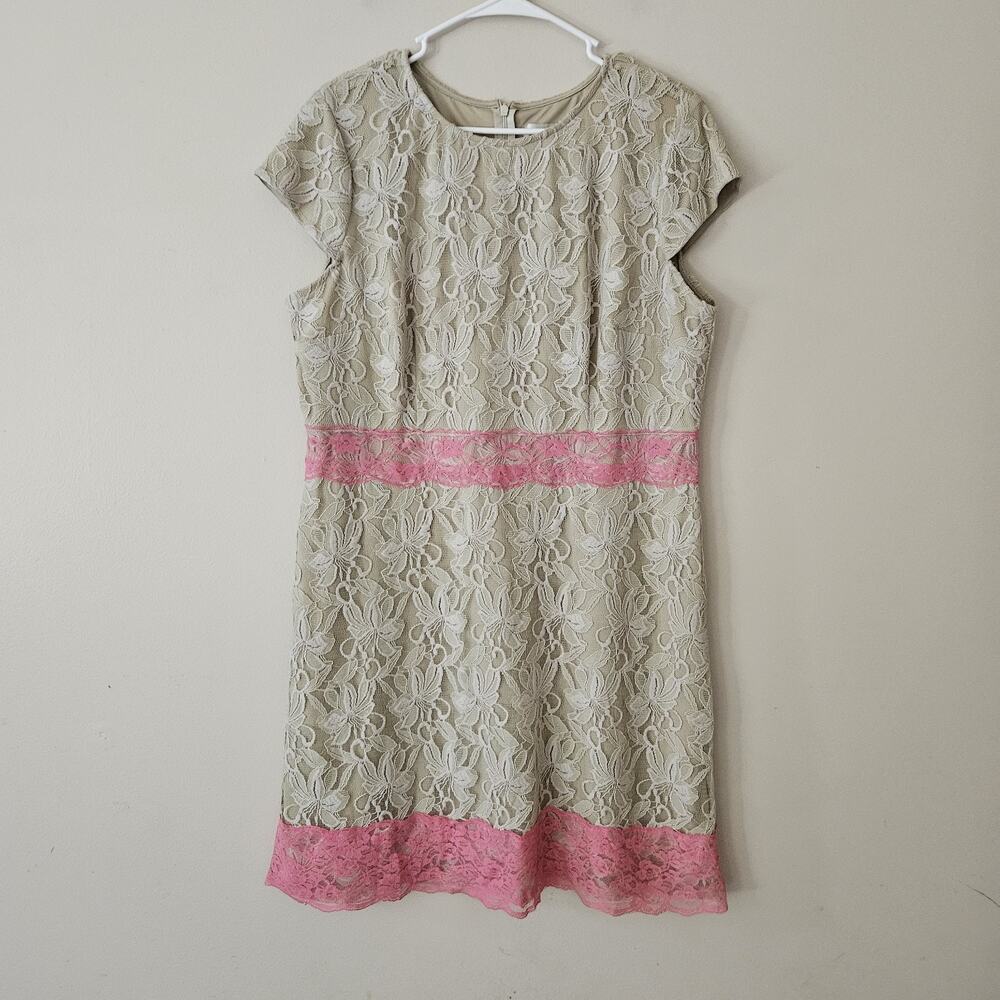 Danny & Nicole Beige Pink Lace Overlay Dress Women's Size 16
